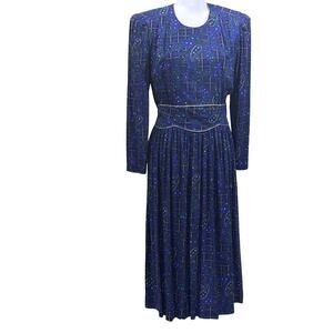 Vintage 80s Karin Stevens maxidress, blue, power dressing, collectible, big hair